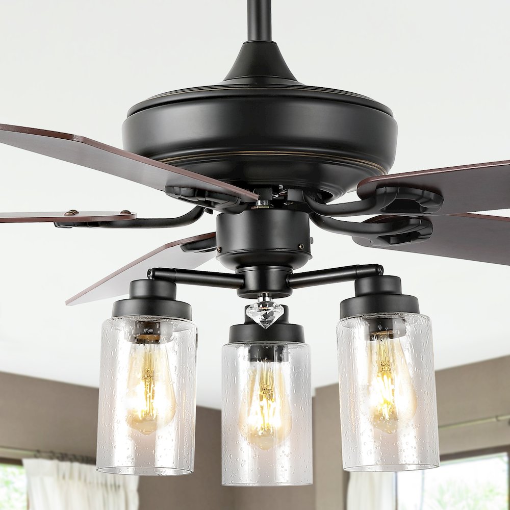 Industrial Iron/Woodseeded Glass Mobile Appremote Controlled Led Ceiling Fan. Picture 14