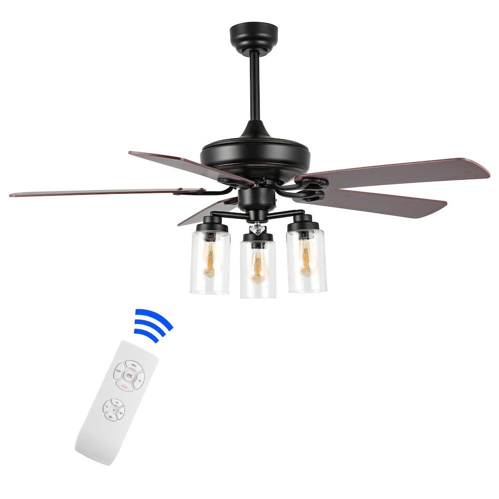 Industrial Iron/Woodseeded Glass Mobile Appremote Controlled Led Ceiling Fan. Picture 1