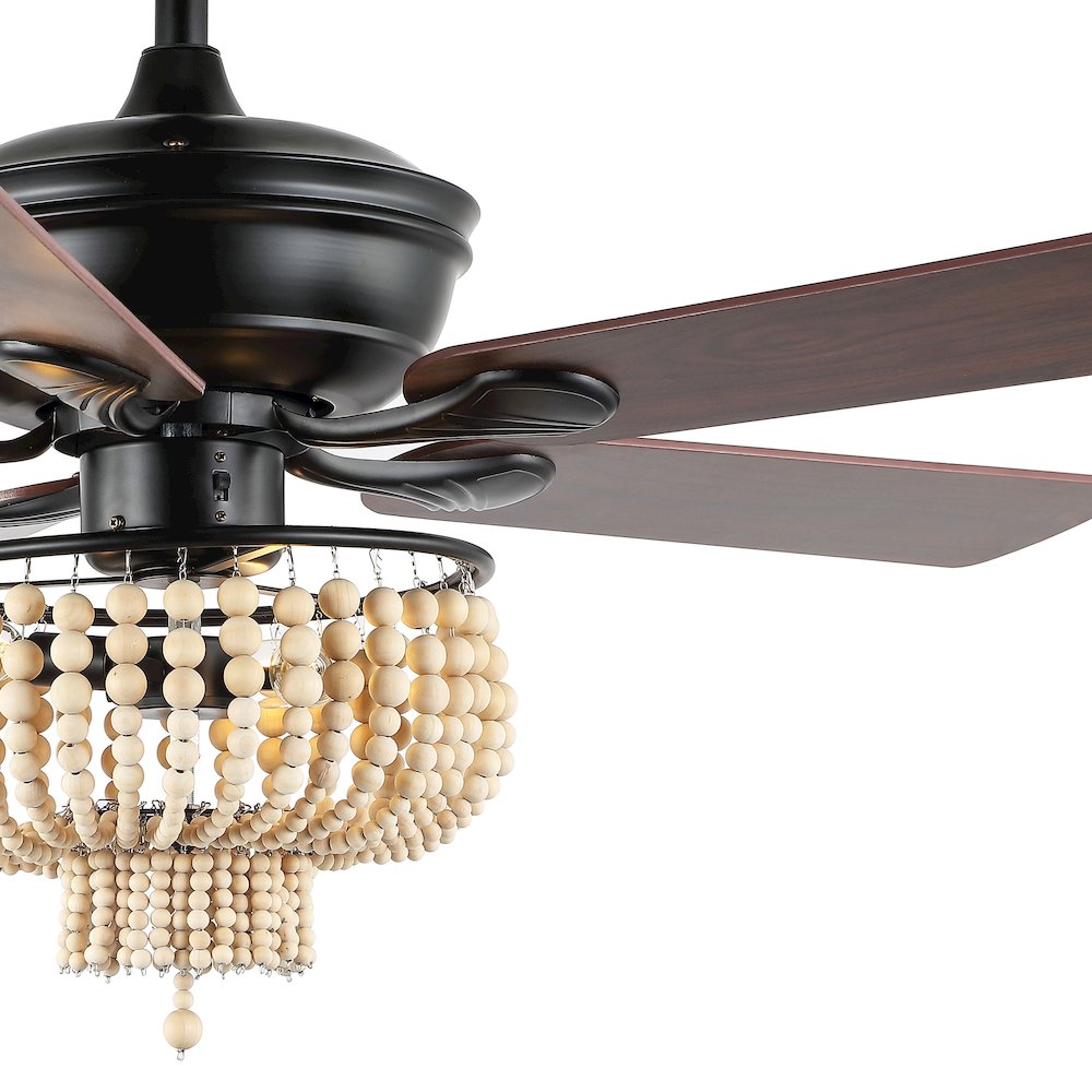 Opal Farmhouse Rustic Wood Bead Shade Led Ceiling Fan With Remote. Picture 3