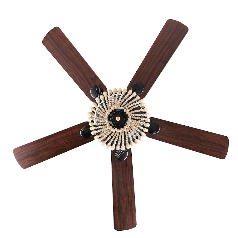 Opal Farmhouse Rustic Wood Bead Shade Led Ceiling Fan With Remote. Picture 6