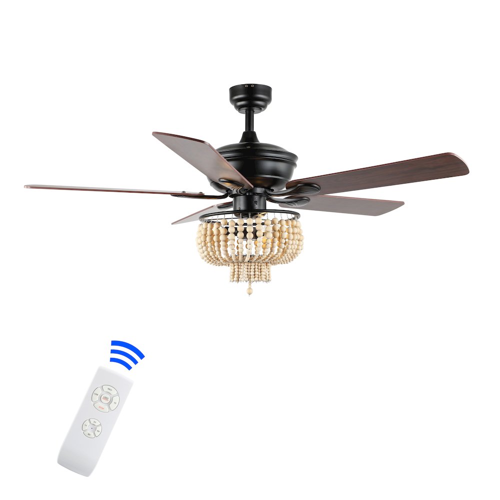 Opal Farmhouse Rustic Wood Bead Shade Led Ceiling Fan With Remote. Picture 11