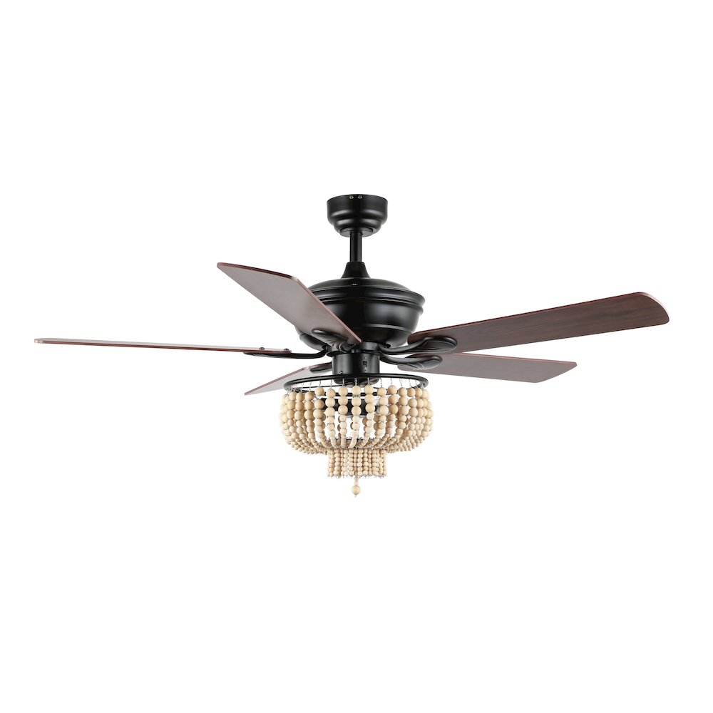Opal Farmhouse Rustic Wood Bead Shade Led Ceiling Fan With Remote. Picture 2