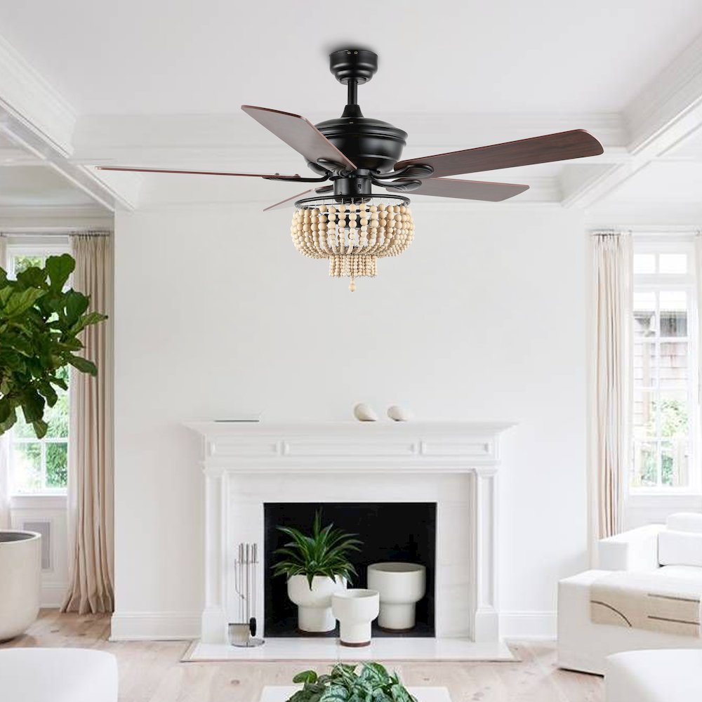 Opal Farmhouse Rustic Wood Bead Shade Led Ceiling Fan With Remote. Picture 9