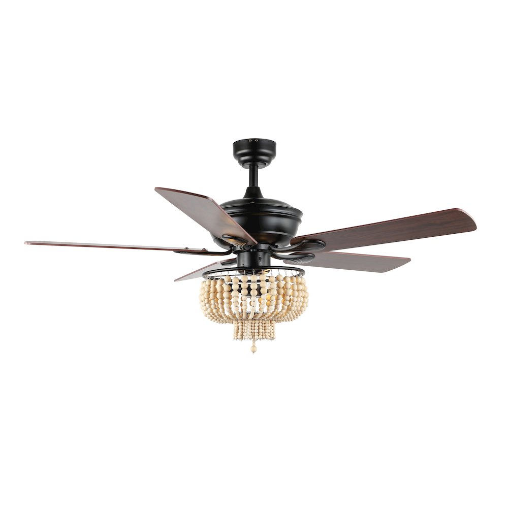 Opal Farmhouse Rustic Wood Bead Shade Led Ceiling Fan With Remote. Picture 1