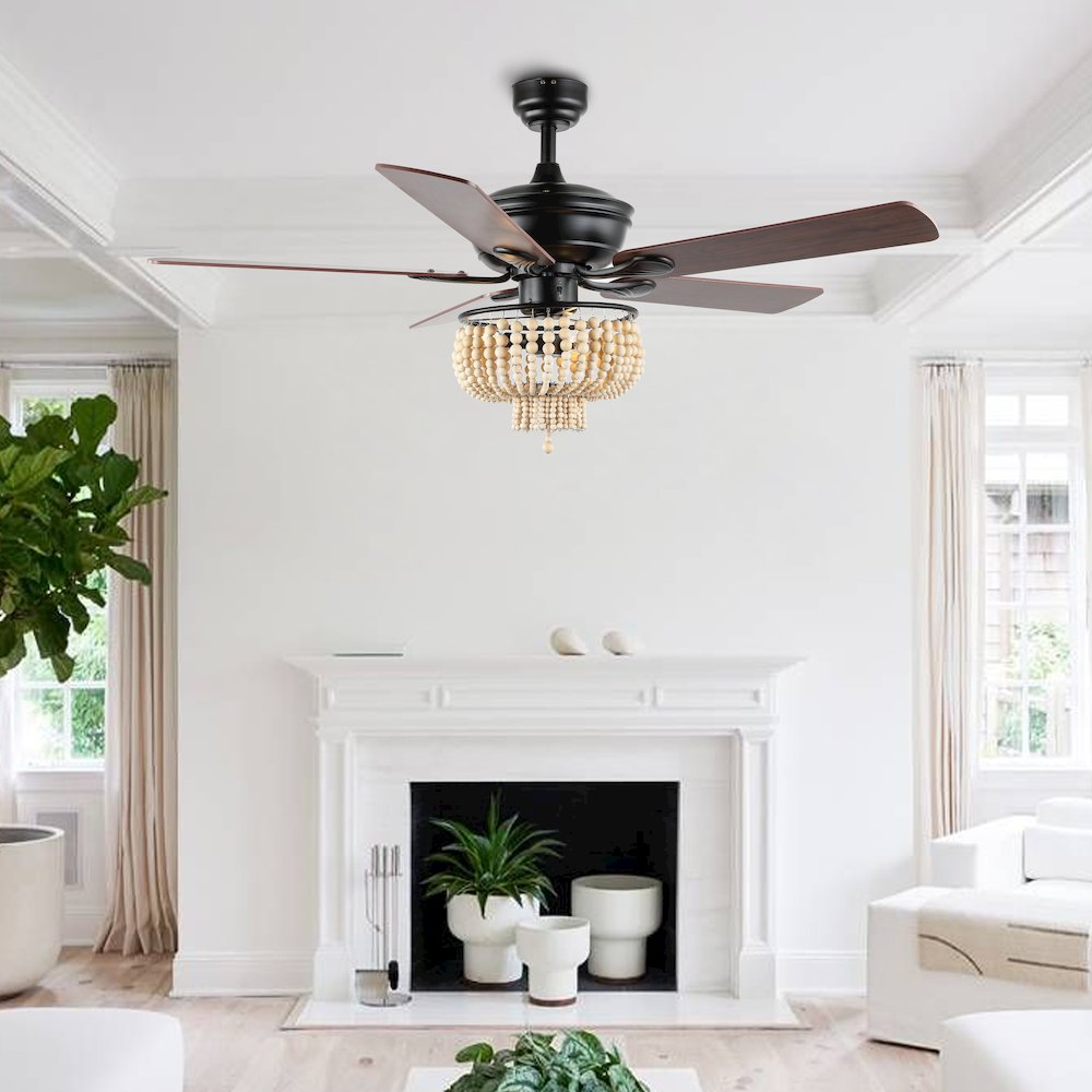 Opal Farmhouse Rustic Wood Bead Shade Led Ceiling Fan With Remote. Picture 8