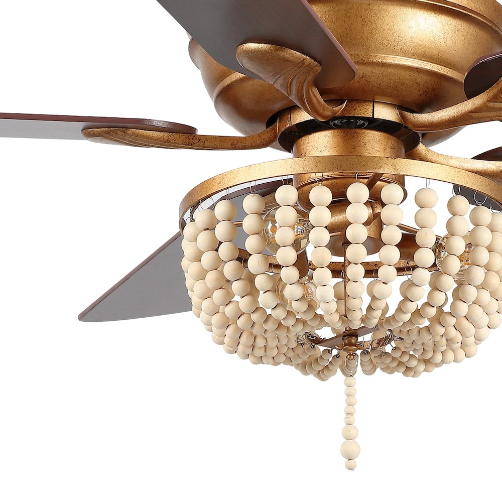 Erin Rustic Farmhouse Iron/Wood Bead Mobile Appremote Controlled Led Ceiling Fan. Picture 2