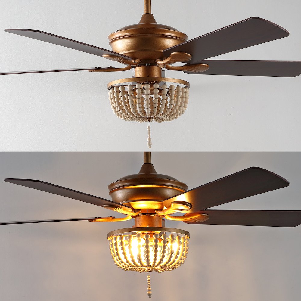 Erin Rustic Farmhouse Iron/Wood Bead Mobile Appremote Controlled Led Ceiling Fan. Picture 13