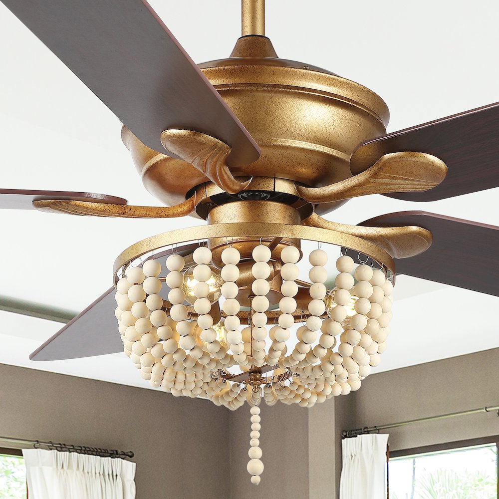 Erin Rustic Farmhouse Iron/Wood Bead Mobile Appremote Controlled Led Ceiling Fan. Picture 14