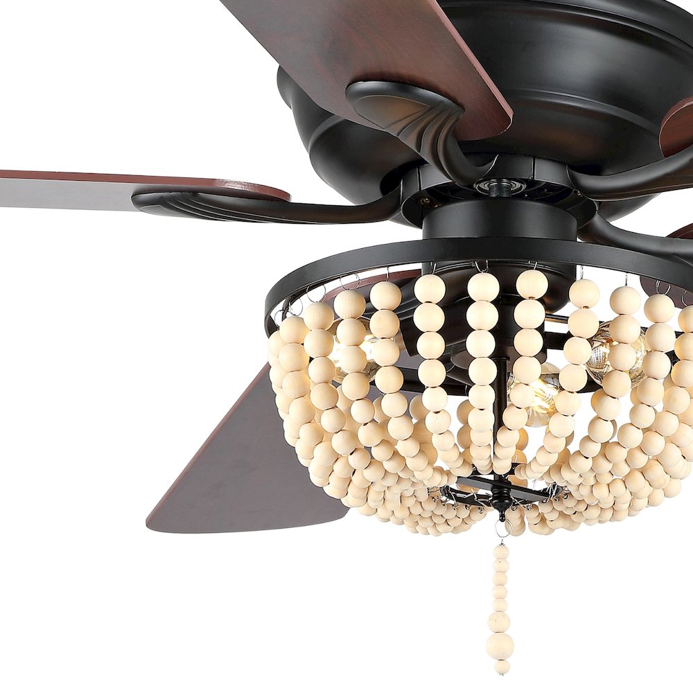 Erin Rustic Farmhouse Iron/Wood Bead Mobile Appremote Controlled Led Ceiling Fan. Picture 2