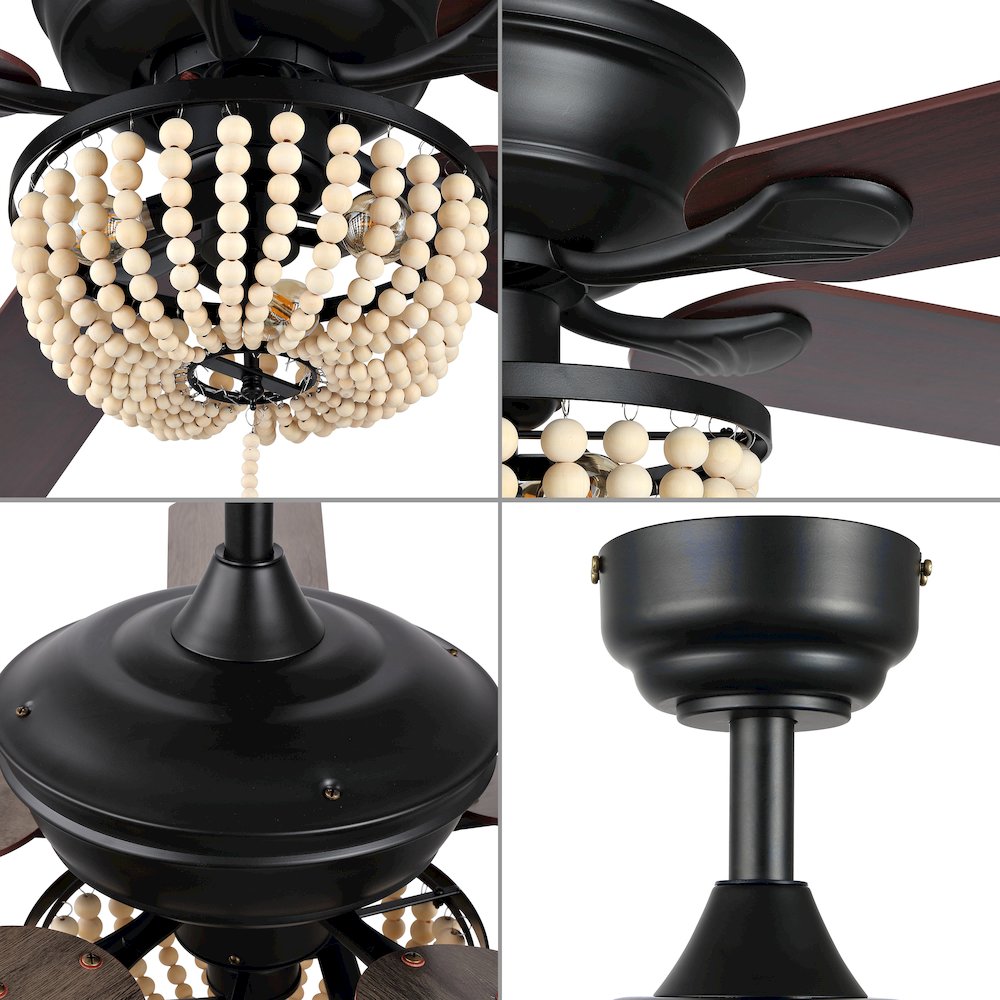 Erin Rustic Farmhouse Iron/Wood Bead Mobile Appremote Controlled Led Ceiling Fan. Picture 8