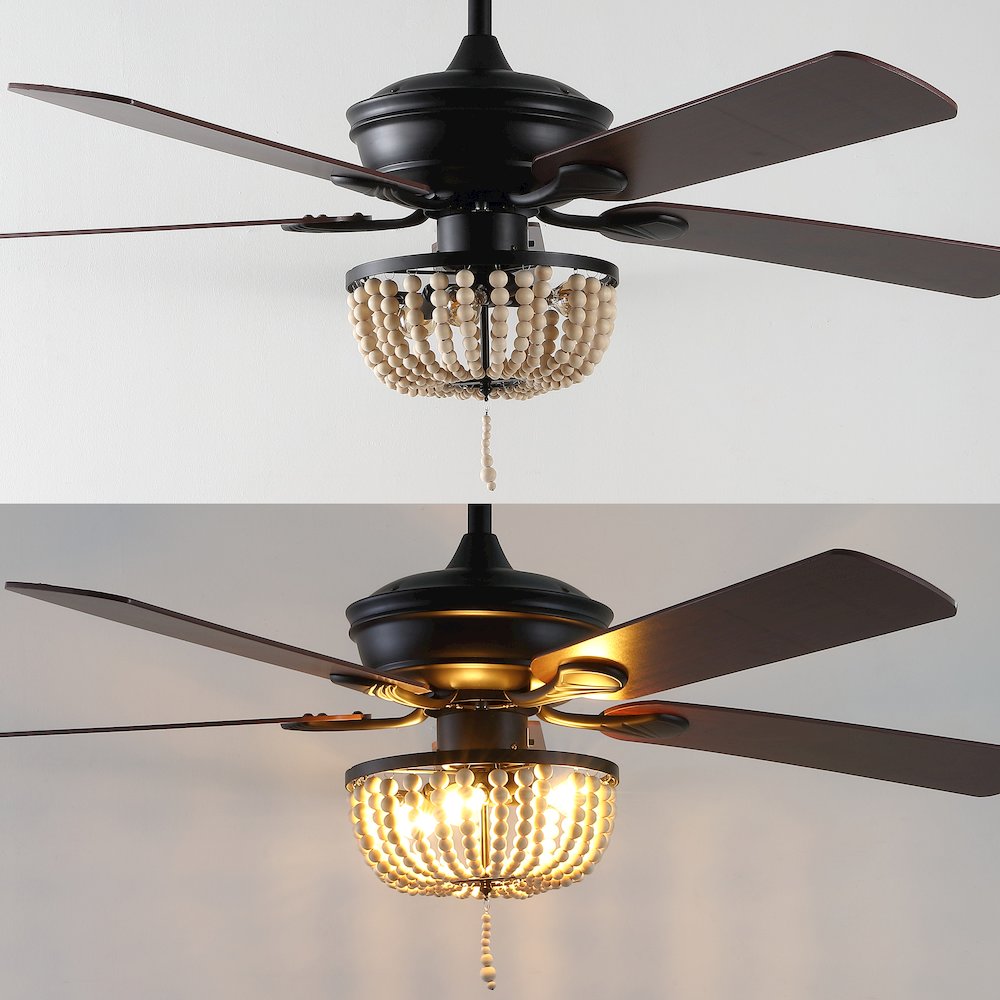 Erin Rustic Farmhouse Iron/Wood Bead Mobile Appremote Controlled Led Ceiling Fan. Picture 13