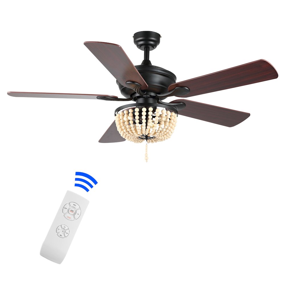 Erin Rustic Farmhouse Iron/Wood Bead Mobile Appremote Controlled Led Ceiling Fan. Picture 9