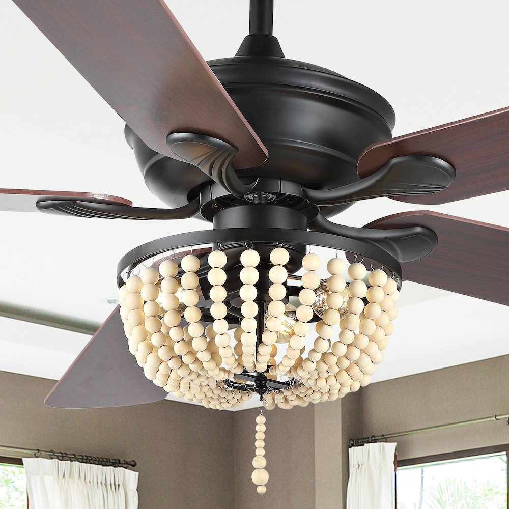 Erin Rustic Farmhouse Iron/Wood Bead Mobile Appremote Controlled Led Ceiling Fan. Picture 14