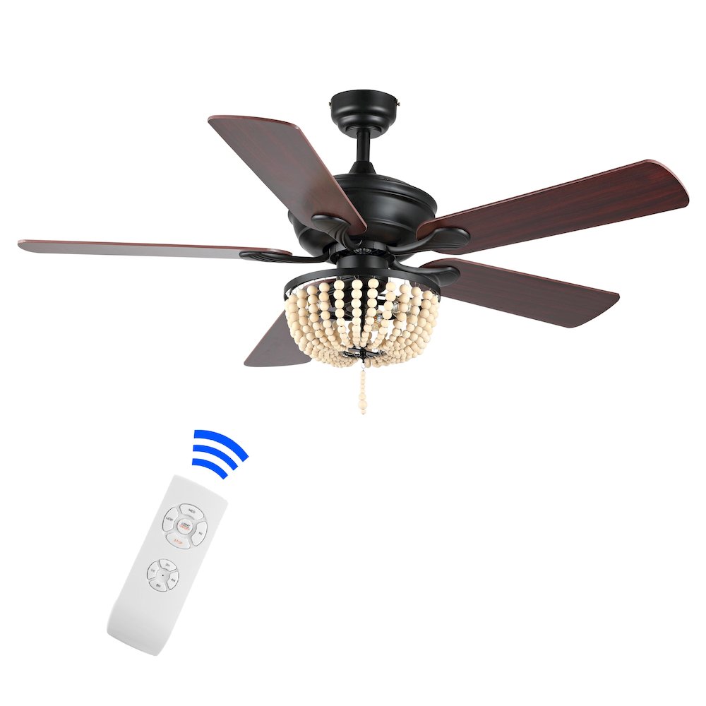 Erin Rustic Farmhouse Iron/Wood Bead Mobile Appremote Controlled Led Ceiling Fan. Picture 4