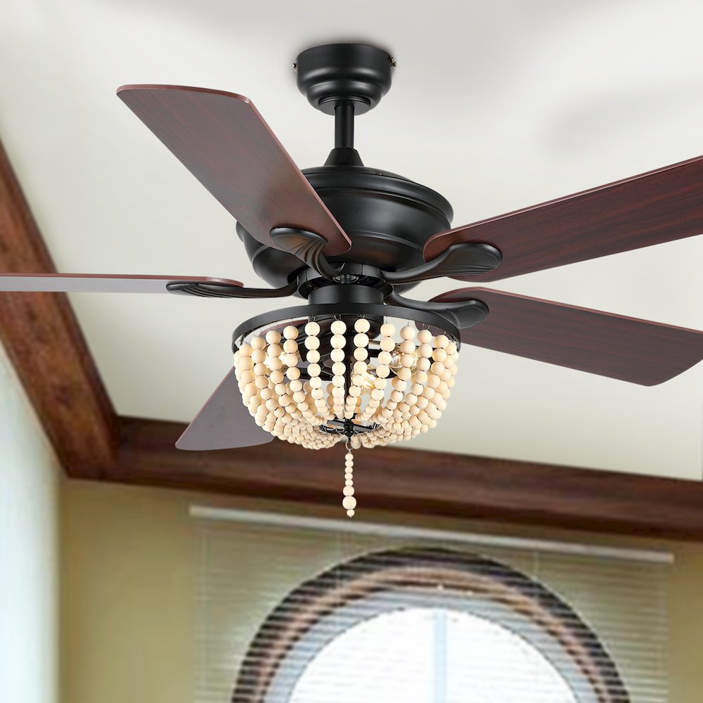Erin Rustic Farmhouse Iron/Wood Bead Mobile Appremote Controlled Led Ceiling Fan. Picture 7