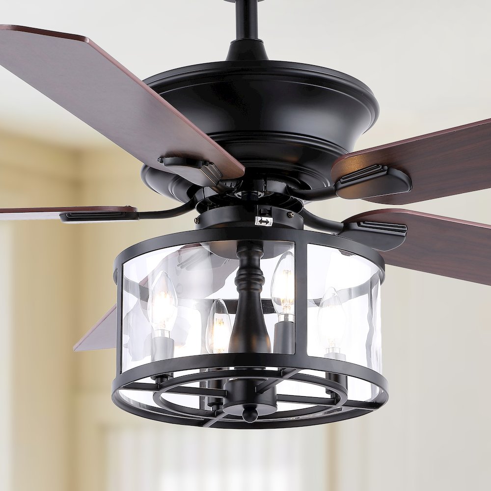 Braxton Farmhouse Industrial Iron Drum Shade Led Ceiling Fan With Remote. Picture 12