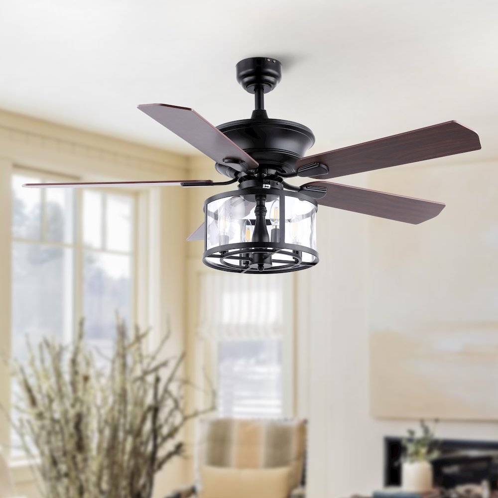 Braxton Farmhouse Industrial Iron Drum Shade Led Ceiling Fan With Remote. Picture 9