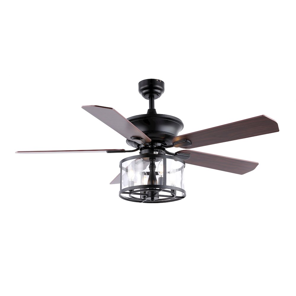 Braxton Farmhouse Industrial Iron Drum Shade Led Ceiling Fan With Remote. Picture 1