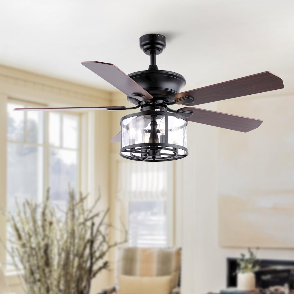 Braxton Farmhouse Industrial Iron Drum Shade Led Ceiling Fan With Remote. Picture 8