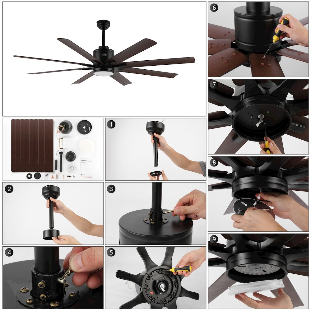 Octo Contemporary Industrial Iron/Plastic Ceiling Fan With Integrated Led Light. Picture 9