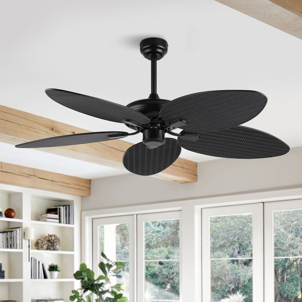 Raffles Bohemian Industrial Iron/Plastic Palm Blade Ceiling Fan. Picture 2