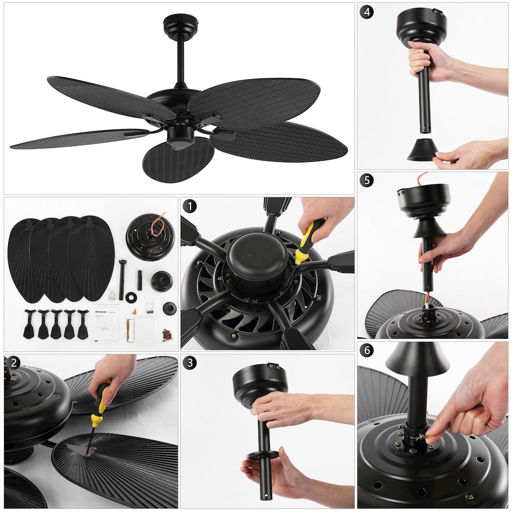 Raffles Bohemian Industrial Iron/Plastic Palm Blade Ceiling Fan. Picture 10