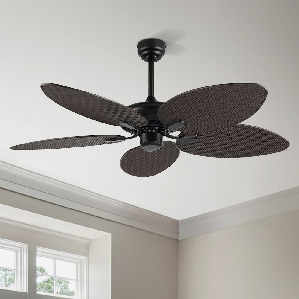 Raffles Bohemian Industrial Iron/Plastic Palm Blade Ceiling Fan. Picture 9
