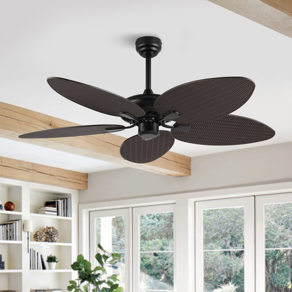 Raffles Bohemian Industrial Iron/Plastic Palm Blade Ceiling Fan. Picture 4