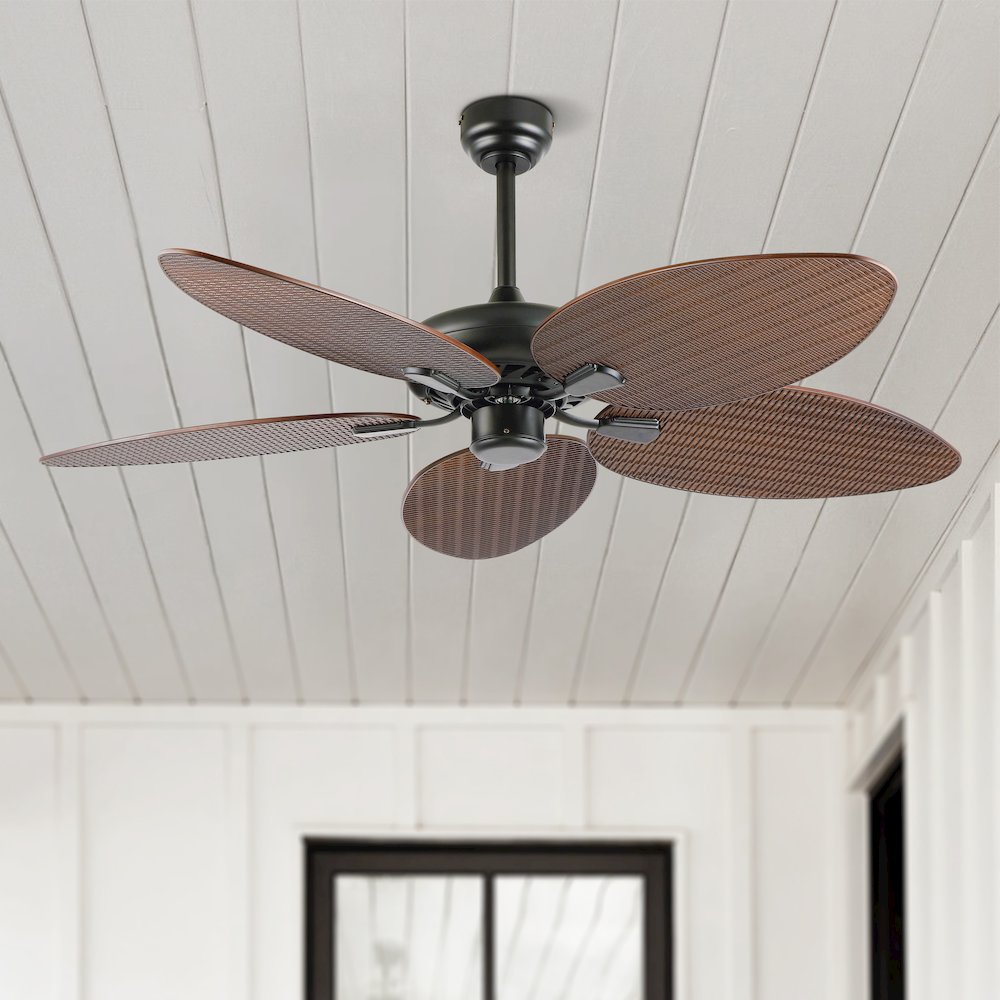 Raffles Bohemian Industrial Iron/Plastic Palm Blade Ceiling Fan. Picture 8