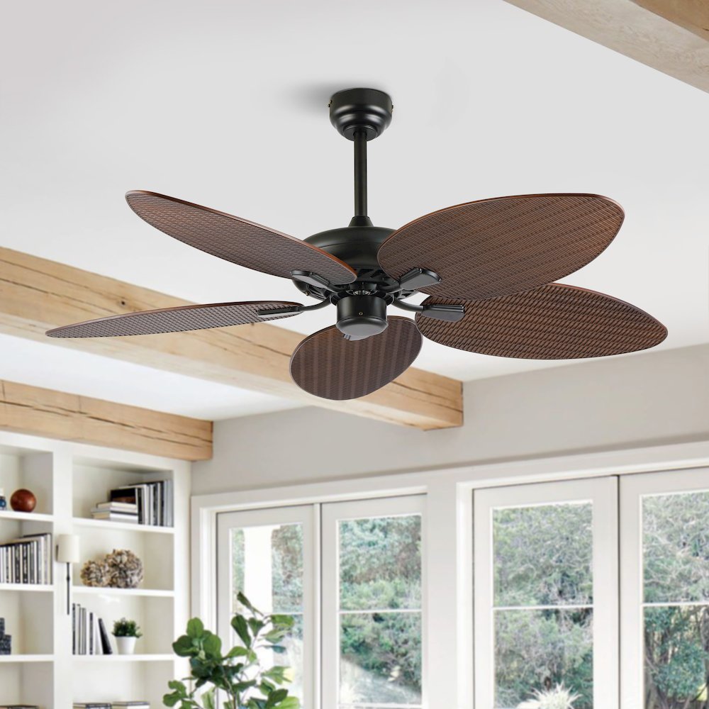 Raffles Bohemian Industrial Iron/Plastic Palm Blade Ceiling Fan. Picture 4