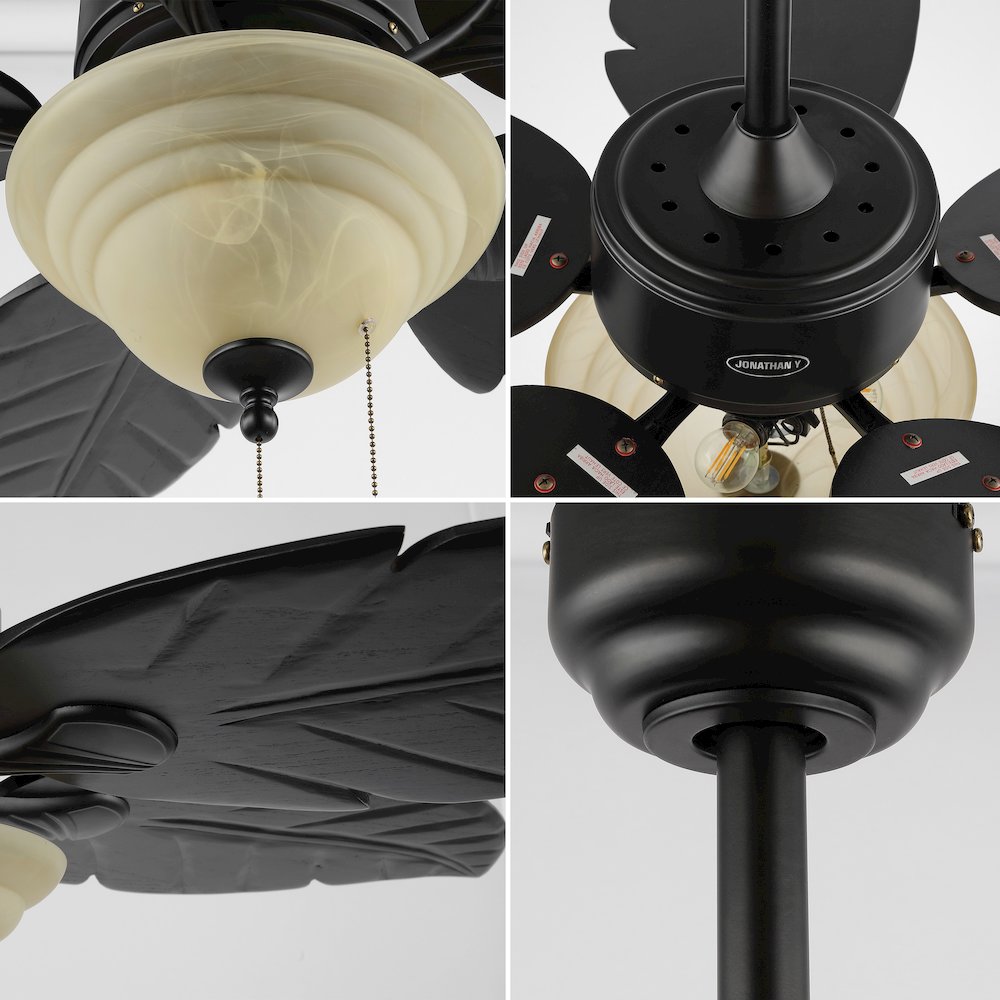 Poinciana 3-Light Coastal Bohemian Iron/Wood Palm Leaf Led Ceiling Fan. Picture 4