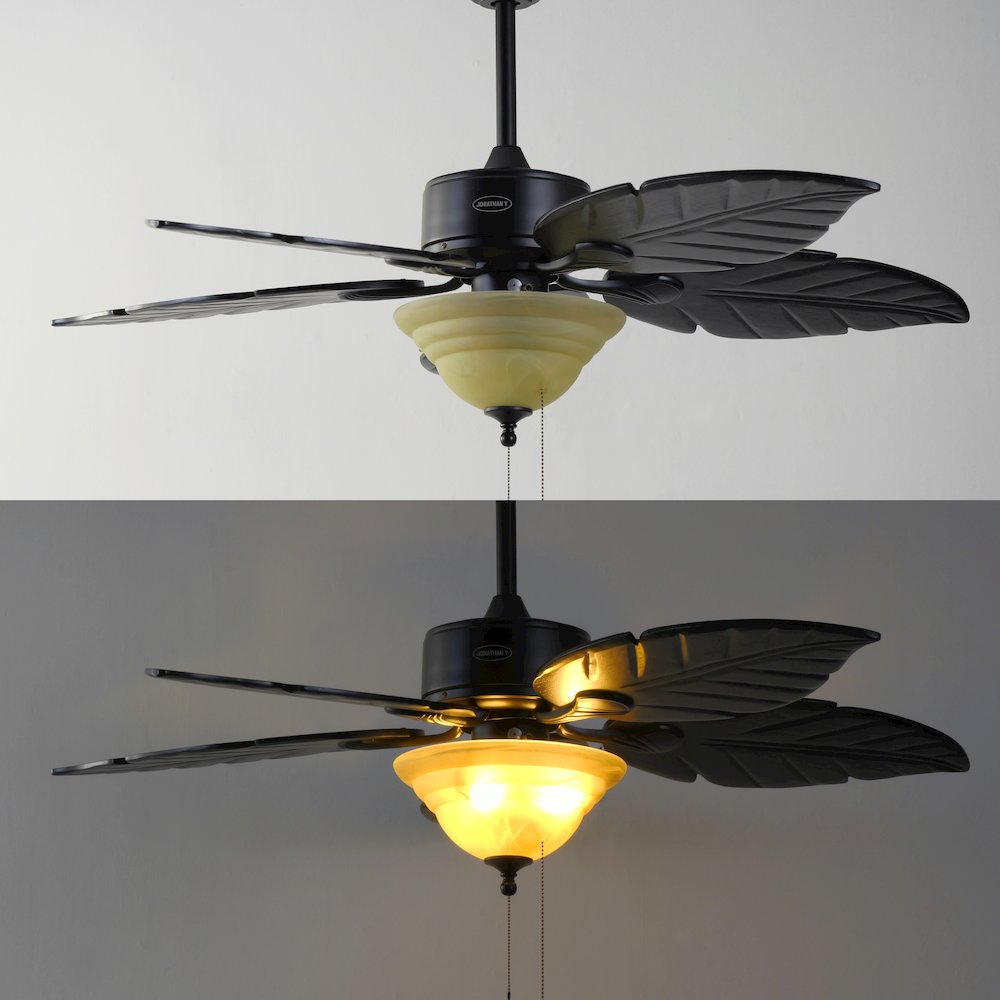Poinciana 3-Light Coastal Bohemian Iron/Wood Palm Leaf Led Ceiling Fan. Picture 6