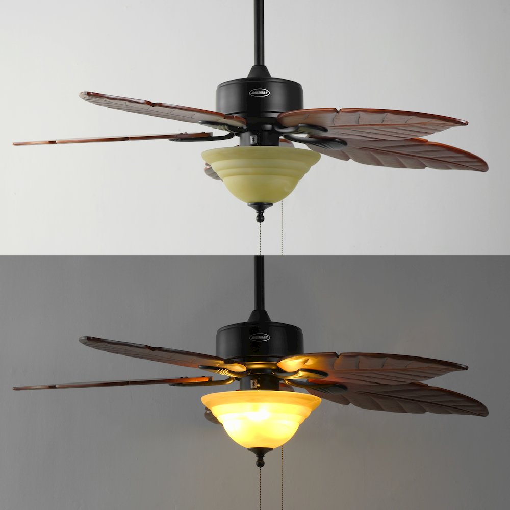 Poinciana 3-Light Coastal Bohemian Iron/Wood Palm Leaf Led Ceiling Fan. Picture 6
