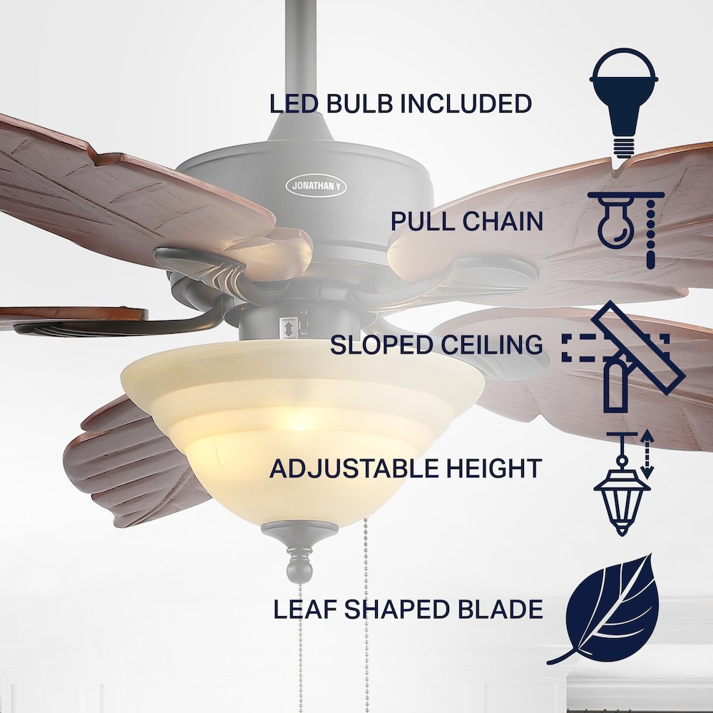Poinciana 3-Light Coastal Bohemian Iron/Wood Palm Leaf Led Ceiling Fan. Picture 5