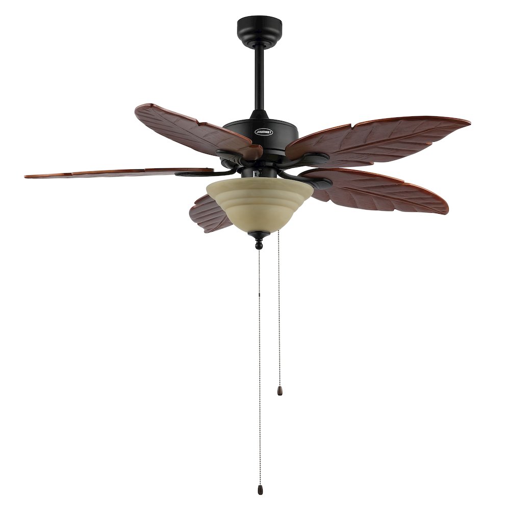 Poinciana 3-Light Coastal Bohemian Iron/Wood Palm Leaf Led Ceiling Fan. Picture 3