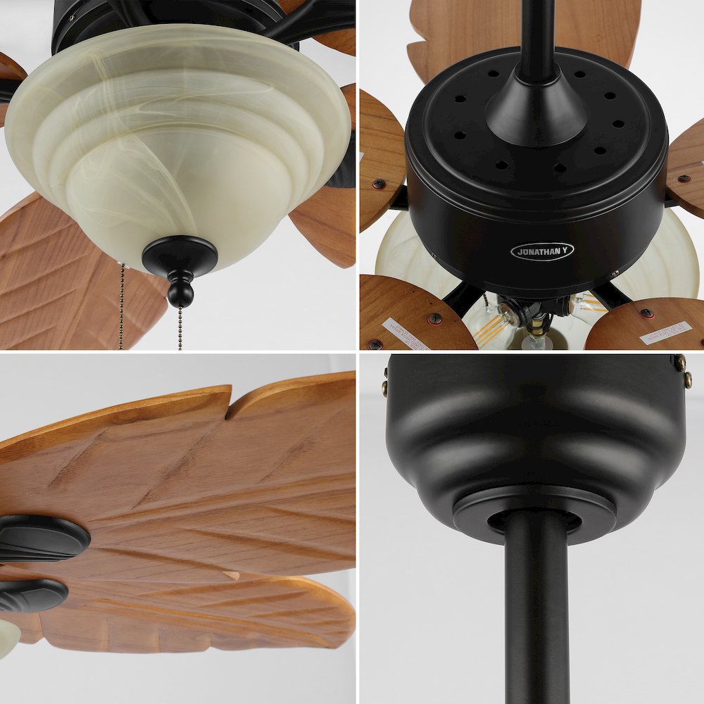 Poinciana 3-Light Coastal Bohemian Iron/Wood Palm Leaf Led Ceiling Fan. Picture 4