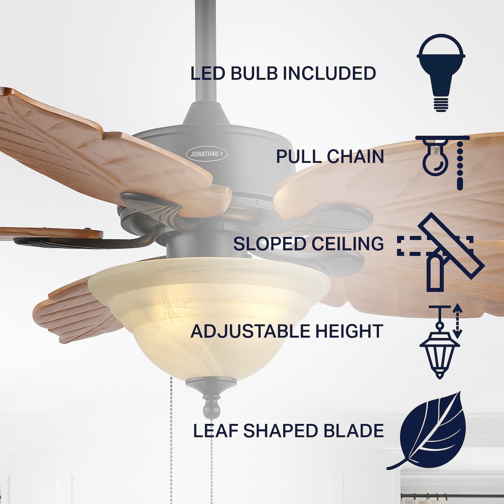 Poinciana 3-Light Coastal Bohemian Iron/Wood Palm Leaf Led Ceiling Fan. Picture 5