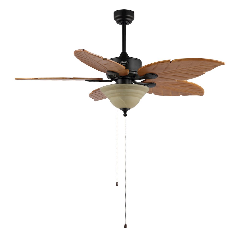 Poinciana 3-Light Coastal Bohemian Iron/Wood Palm Leaf Led Ceiling Fan. Picture 3