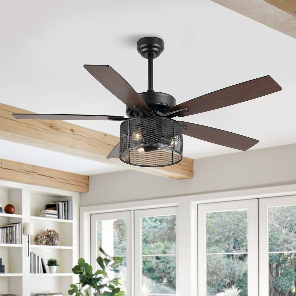 Max Farmhouse Industrial Iron/Wood Mobile Appremote Controlled Led Ceiling Fan. Picture 5