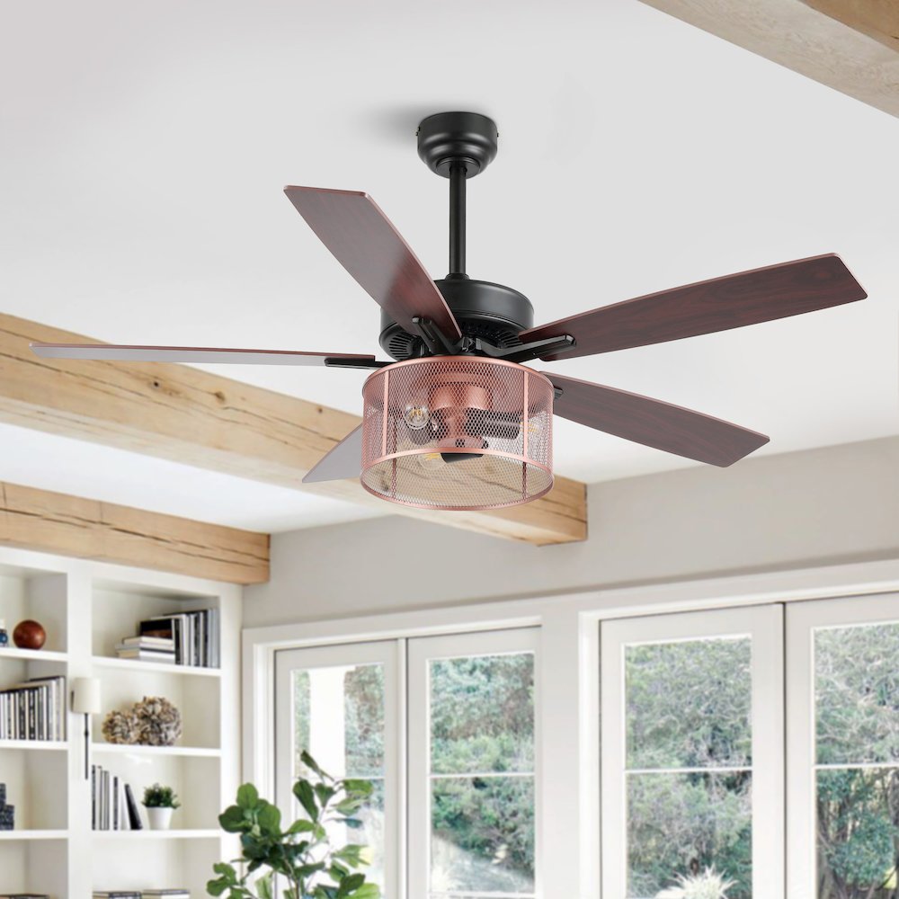 Max Farmhouse Industrial Iron/Wood Mobile Appremote Controlled Led Ceiling Fan. Picture 6