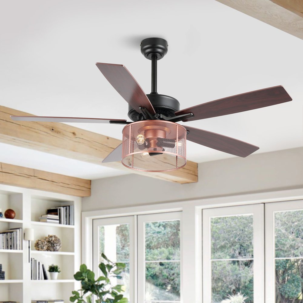 Max Farmhouse Industrial Iron/Wood Mobile Appremote Controlled Led Ceiling Fan. Picture 5
