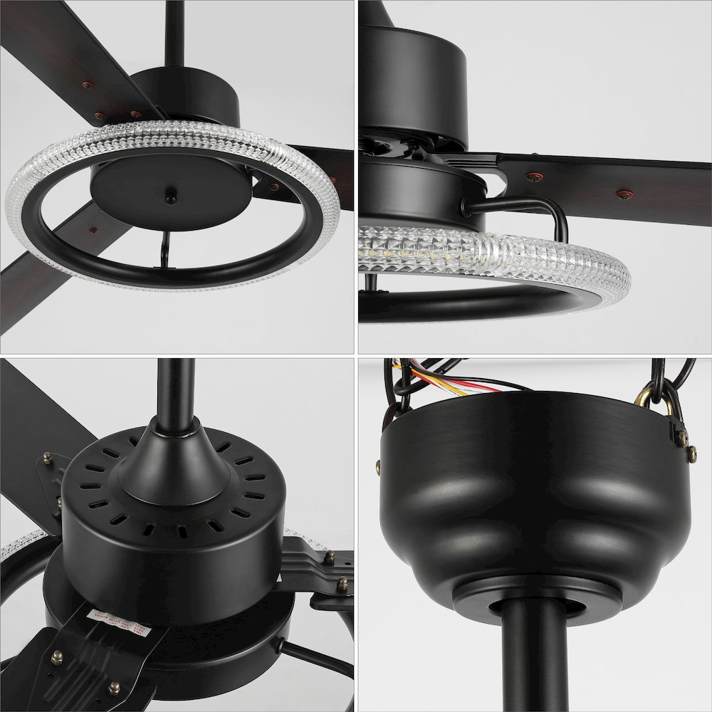 Iron/Acrylic/Wood Remote-Controlled 6-Speed Integrated Led Ceiling Fan. Picture 5