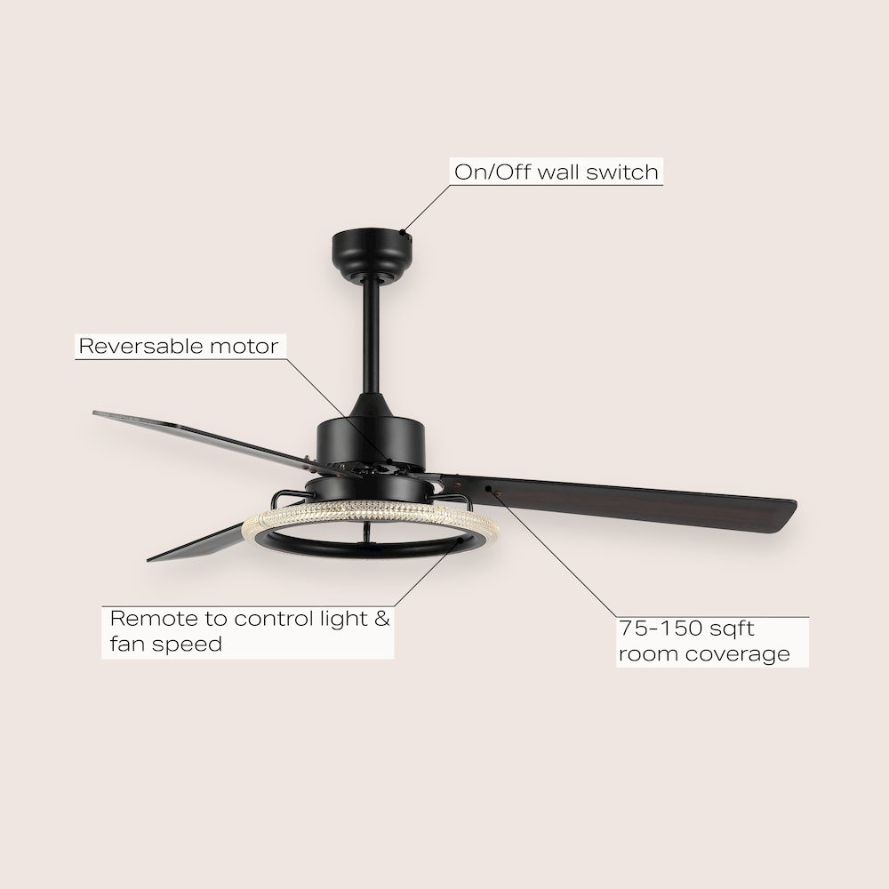 Iron/Acrylic/Wood Remote-Controlled 6-Speed Integrated Led Ceiling Fan. Picture 6