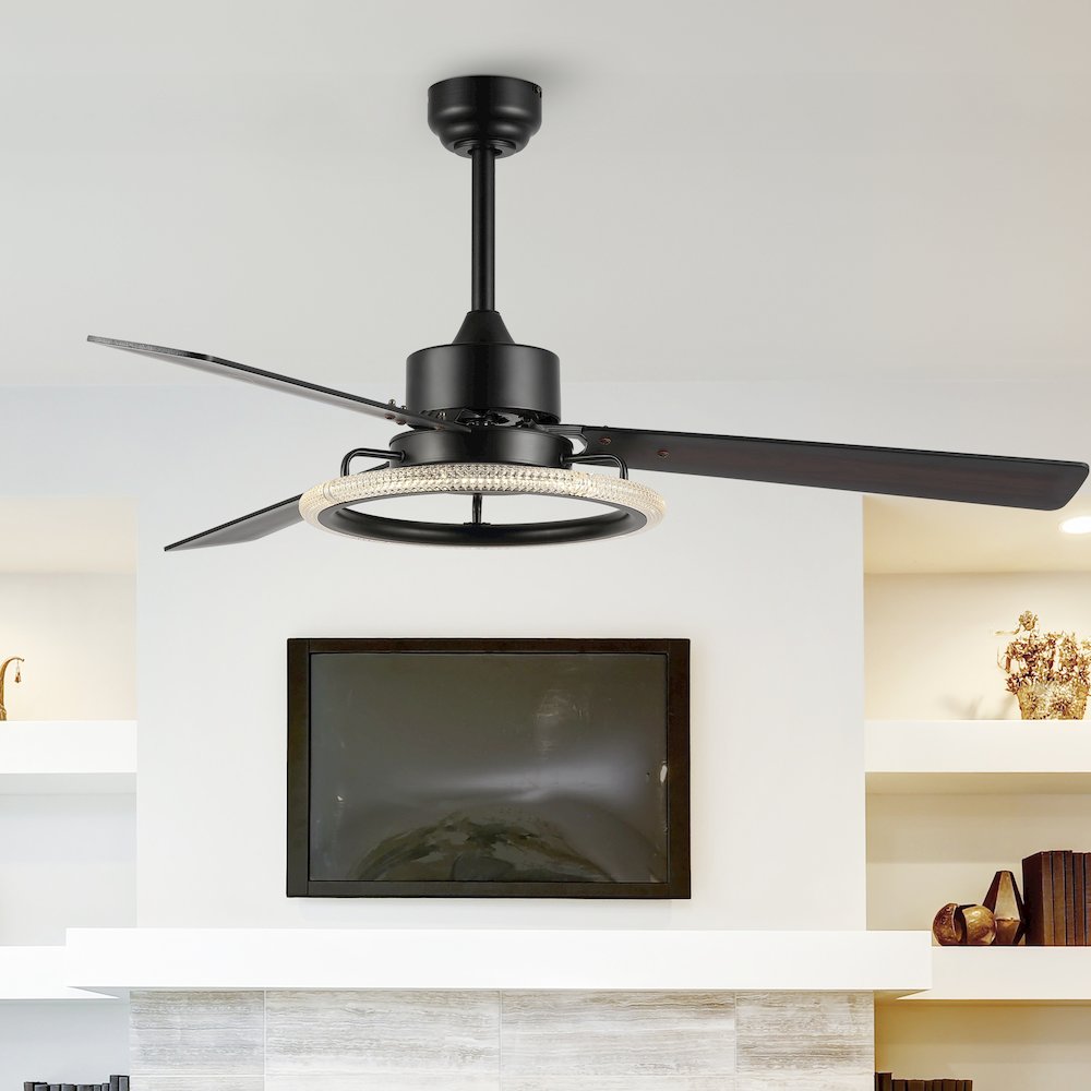 Iron/Acrylic/Wood Remote-Controlled 6-Speed Integrated Led Ceiling Fan. Picture 4
