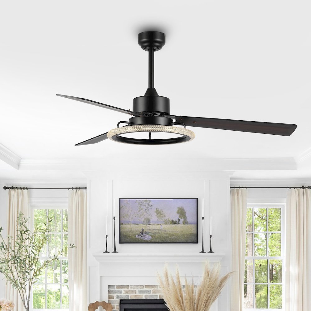 Iron/Acrylic/Wood Remote-Controlled 6-Speed Integrated Led Ceiling Fan. Picture 1