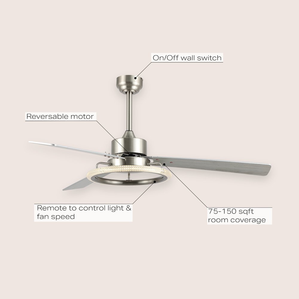 Iron/Acrylic/Wood Remote-Controlled 6-Speed Integrated Led Ceiling Fan. Picture 6