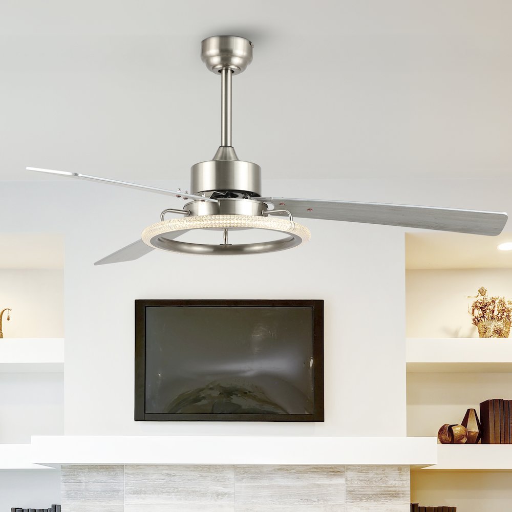 Iron/Acrylic/Wood Remote-Controlled 6-Speed Integrated Led Ceiling Fan. Picture 4