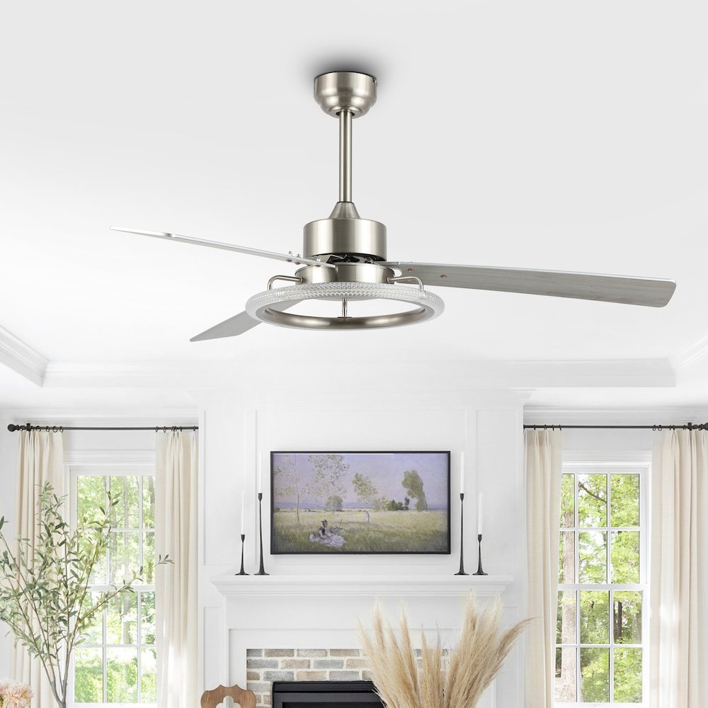 Iron/Acrylic/Wood Remote-Controlled 6-Speed Integrated Led Ceiling Fan. Picture 2