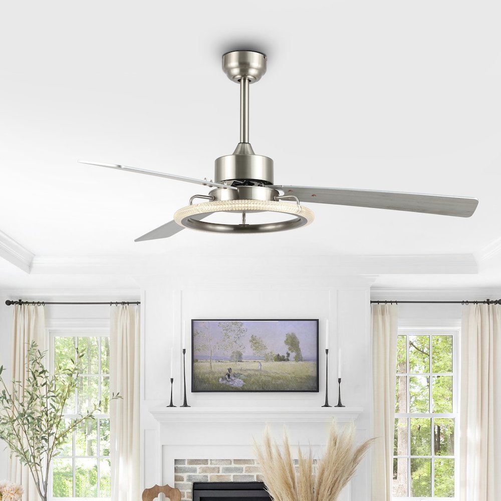 Iron/Acrylic/Wood Remote-Controlled 6-Speed Integrated Led Ceiling Fan. Picture 1