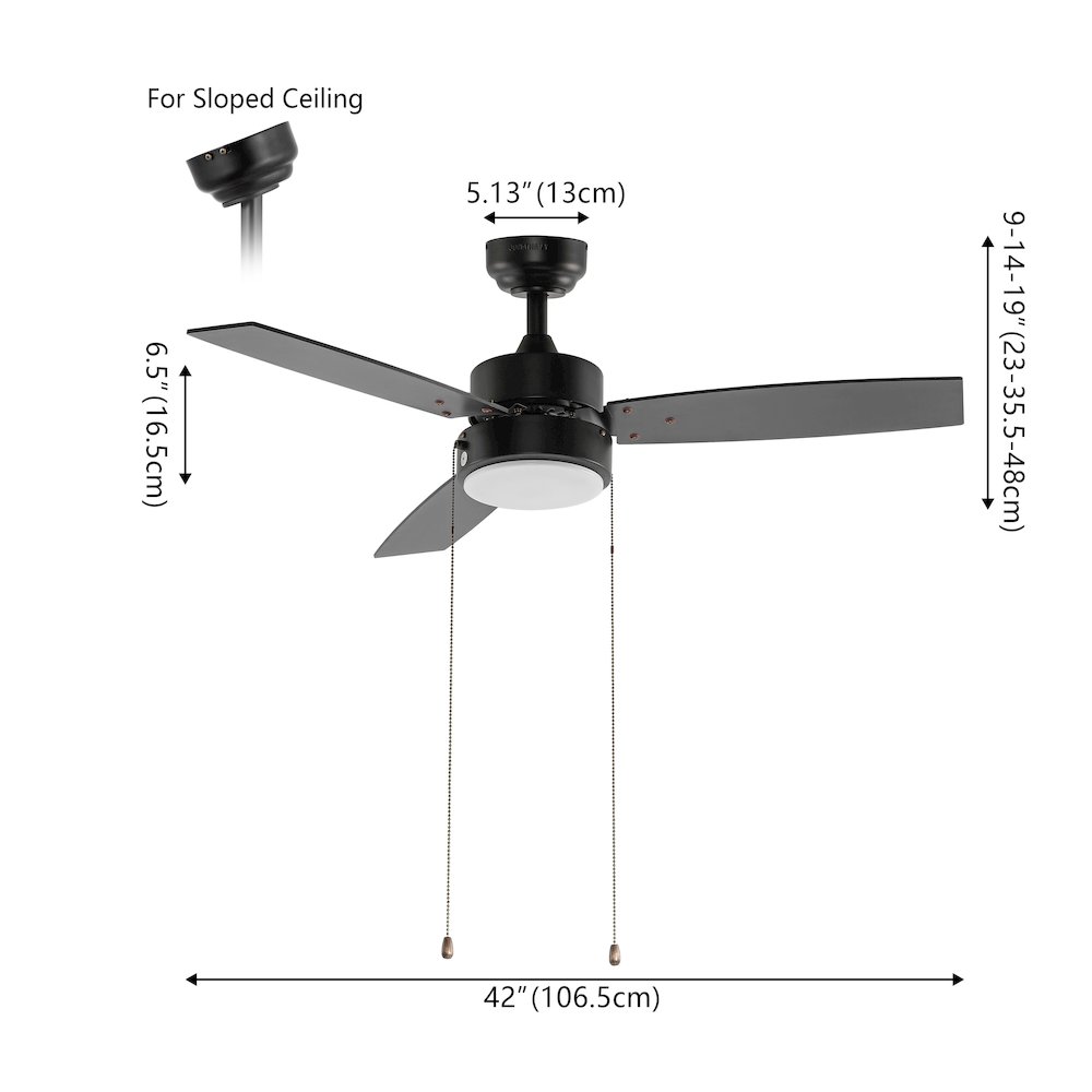 3-Speed Iron Height Adjustable Integrated LED Ceiling Fan with Pull Chains. Picture 5